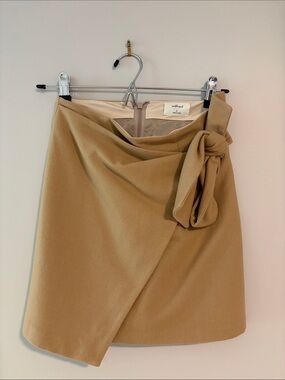 Wilfred Camel Wrap Mini Skirt with Side Knot